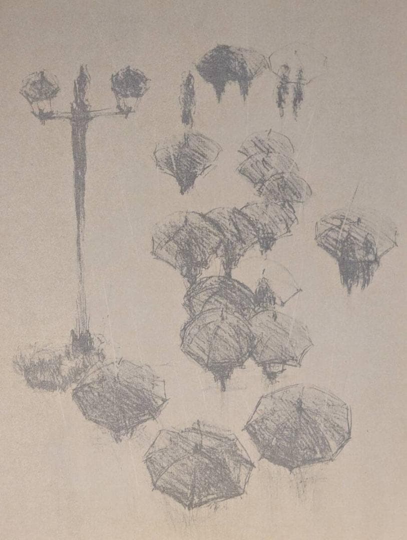 真作】版画 リトグラフ Rain 傘と街灯の情景 現代版画作品 Z94 - メルカリ
