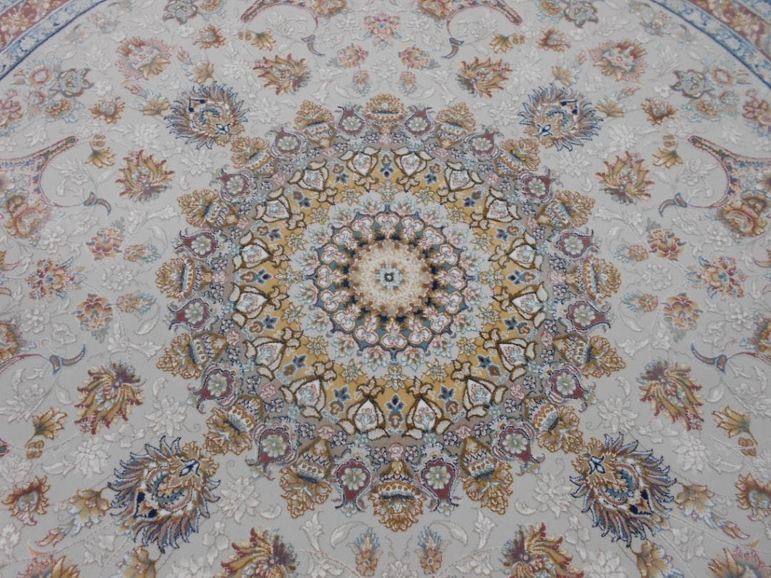 225万ノット、超高密度織！ 本場イラン産 絨毯！円形200cm‐200121