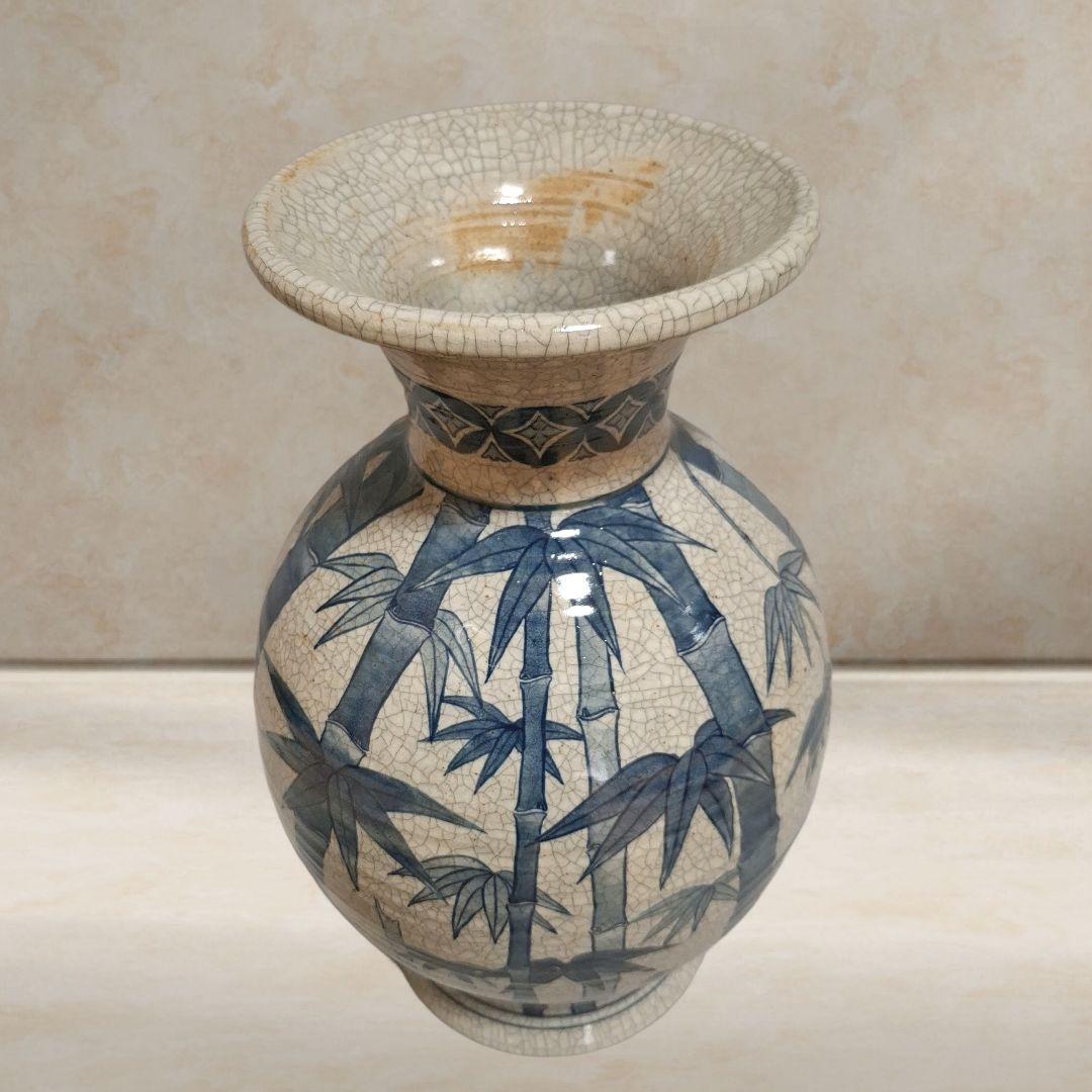 有田焼 花瓶 美術品 花器 インテリア 竹柄 深水作 置物 壺 骨董 床の間