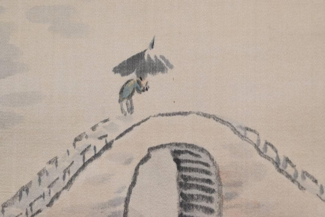真作】福田浩湖/西湖暁雨/中国山水図/山水人物図/掛軸/名家伝来/AA-573