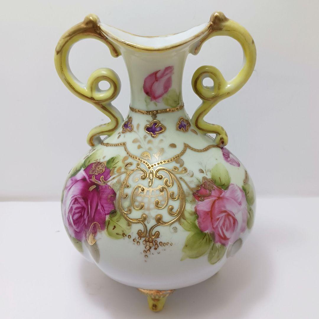 Y3036-1 オールドニッポン ハンドペイント 花絵 花瓶　　L Y3036-1 オールドニッポン ハンドペイント 花絵 花瓶 L Y3036-1