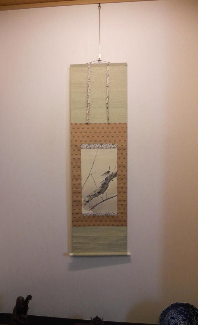 掛け軸 光棟 作 「 早春 」 絹本 希少 軸装 茶道具 掛軸 美品 です