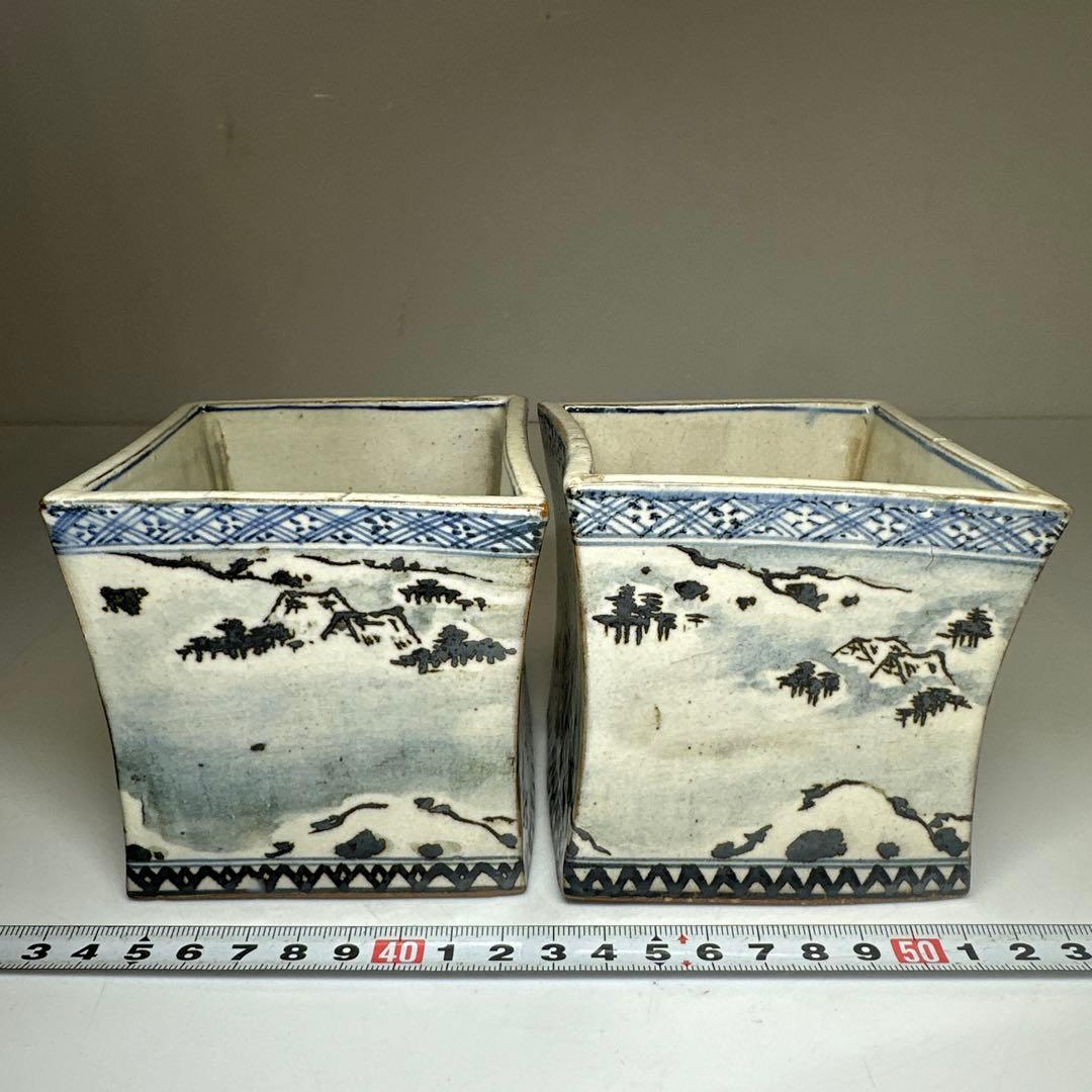 乾山作 雪景山水火入 一対 木箱付 幅約9㎝ 本Y7-0414☆1Fトトオカ