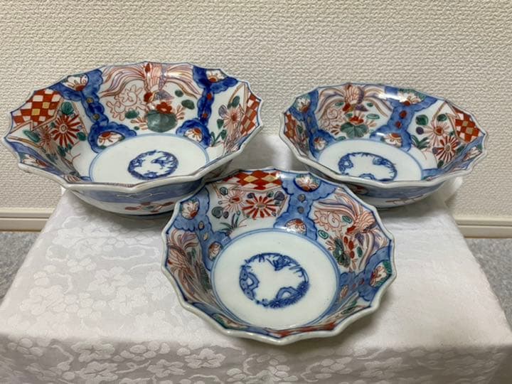 古伊万里？色絵組鉢 金彩 古伊万里金襴手 色絵獅子に宝珠文 鉢 一対 菓子器 江戸時代中後期頃