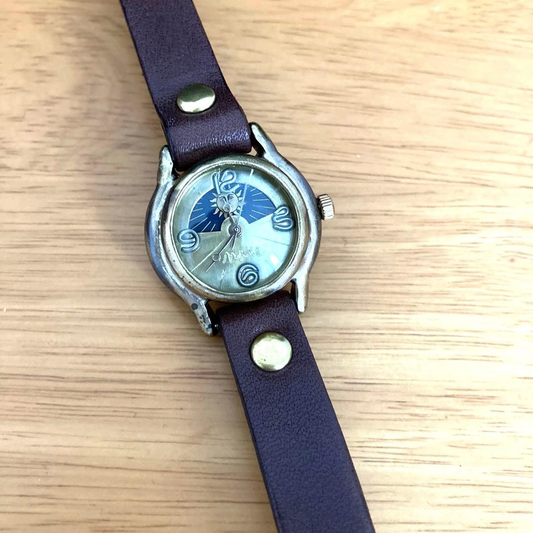 渡辺工房 腕時計 レディース シルバー数字 SUN＆MOON 手作り腕時計 ハンドメイド 渡辺工房 On Time SUN&MOON シルバー
