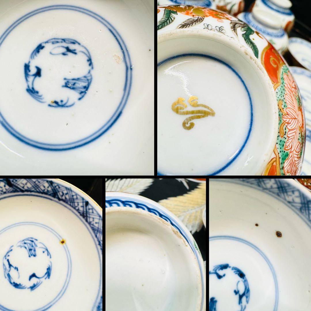 古伊万里 金蘭錦手 金彩鳳凰唐花草絵 蓋碗 蓋付き茶碗 明治 6客 木箱