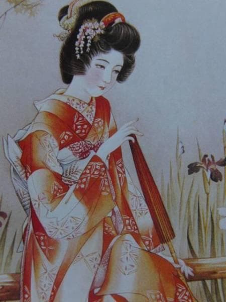 高畠華宵、かきつばた、希少画集画、新品高級額・額装付、状態良好