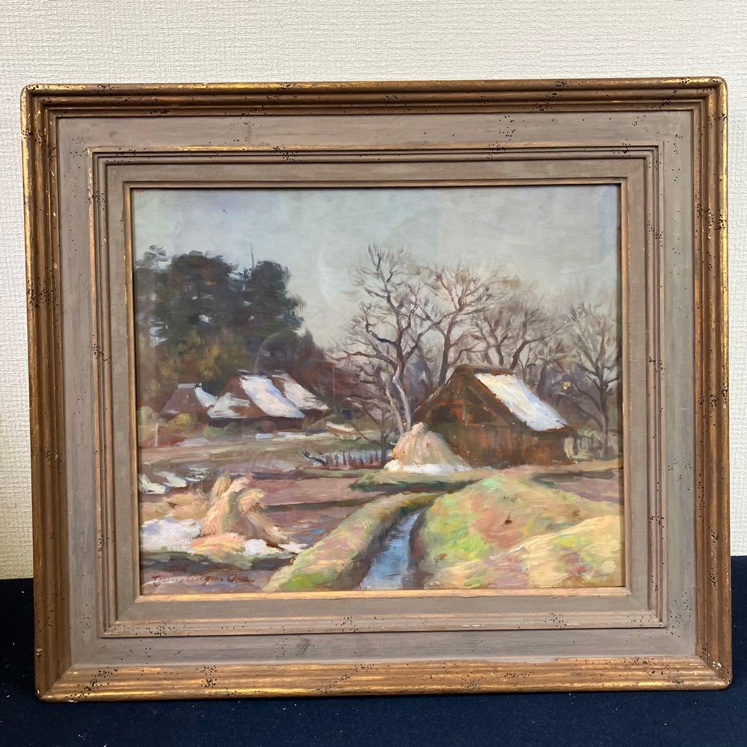 油彩古い板絵　岡常次「柿生風景　F8」日動画廊シール付」 油彩 岡新市 風景 F10 商品番号31052202 - 絵のある暮らし・絵になる