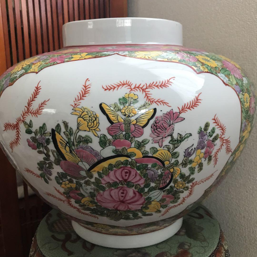 中国美術 壺 特大 粉彩 三国志 花鳥紋 清朝 古美術 骨董品 年代品