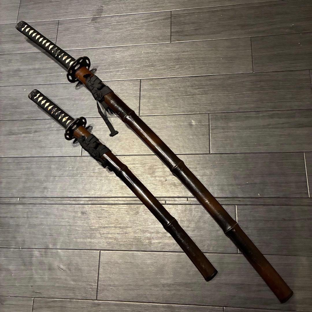 希少品 竹鞘 大小セット 竹筒拵 高級模造刀 居合刀 竹鞘太刀 2本セット