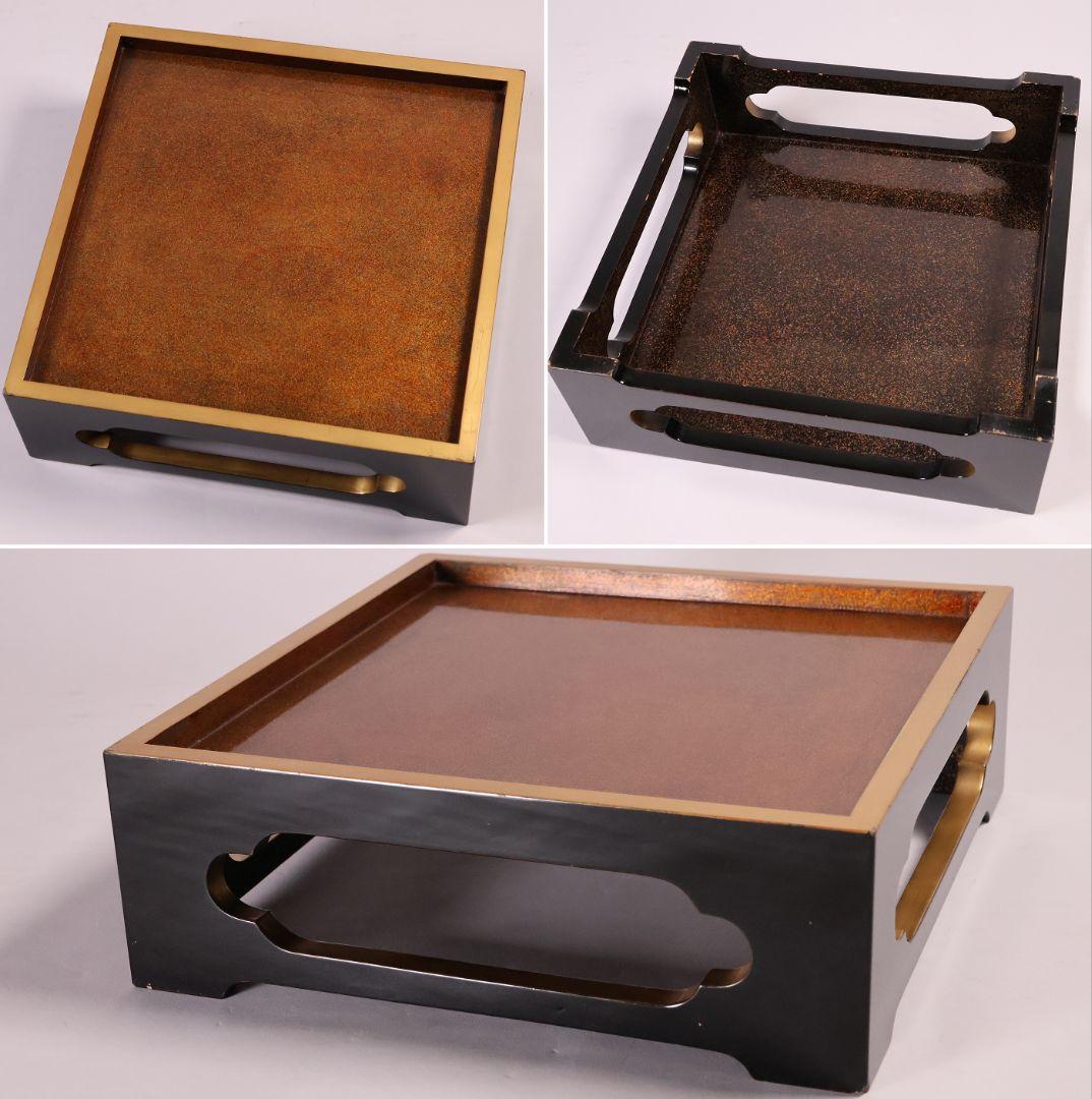 MB209】時代物 市松に宝尽 松竹梅 金蒔絵 五段重箱 台付 天然木 漆塗