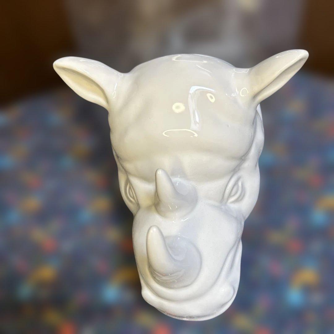 レアデンマークpotteskjulerアニマルヘッド サイの壁掛けポット白陶磁器