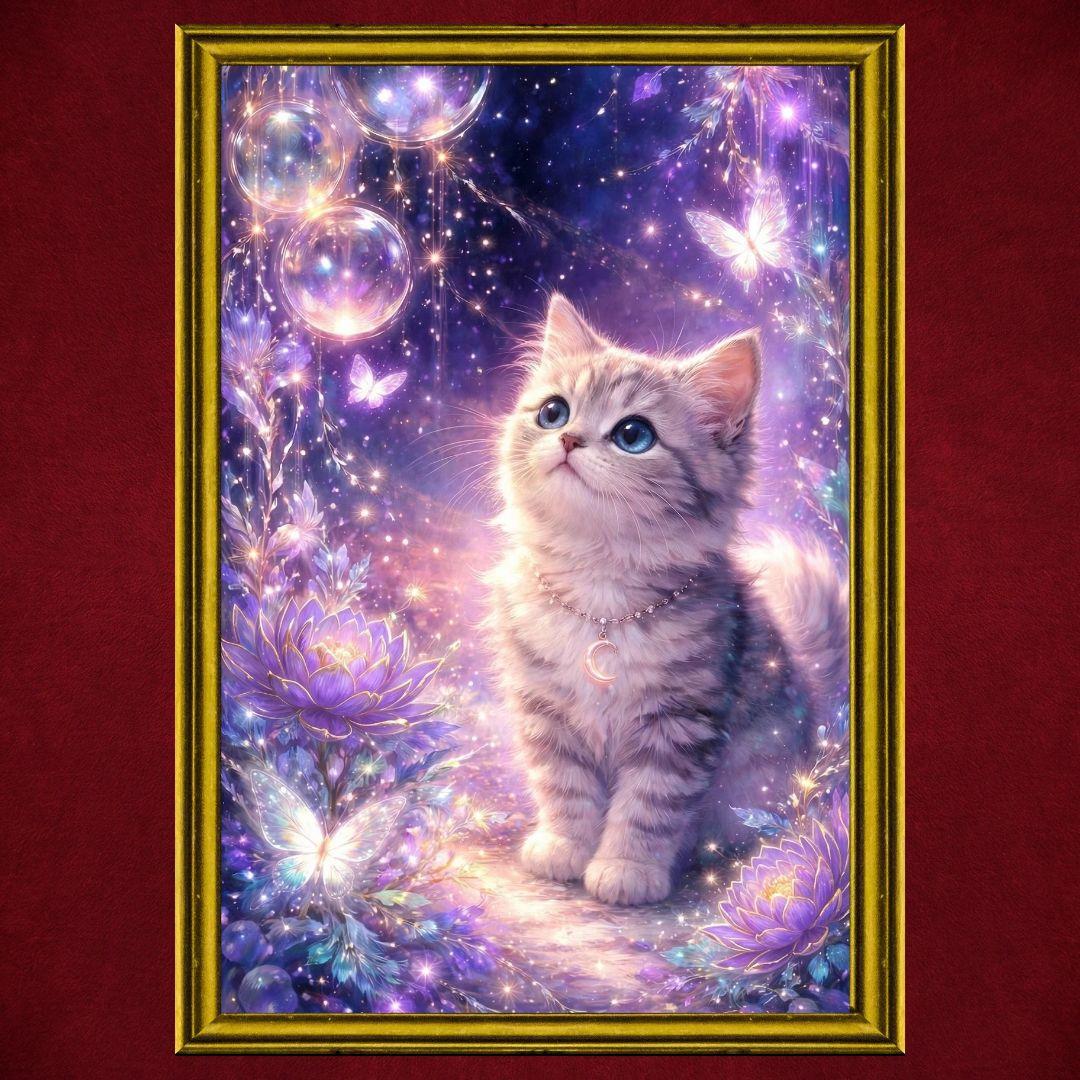 月と光の守り猫☆願いを引き寄せる開運アート☆恋愛運 復縁 金運 仕事
