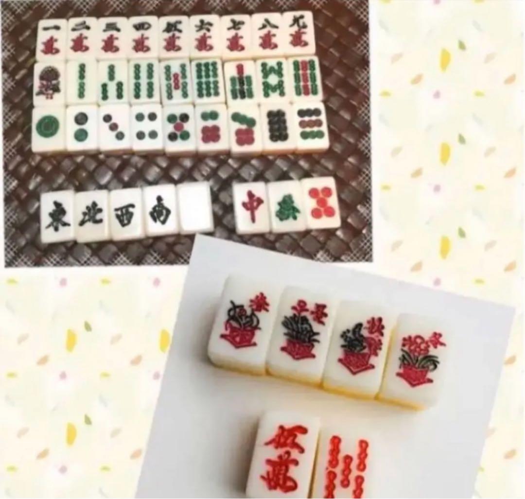 現品出品「光沢加工のチャイナ麻雀牌と刺繍チャイナ和柄リボンヘア