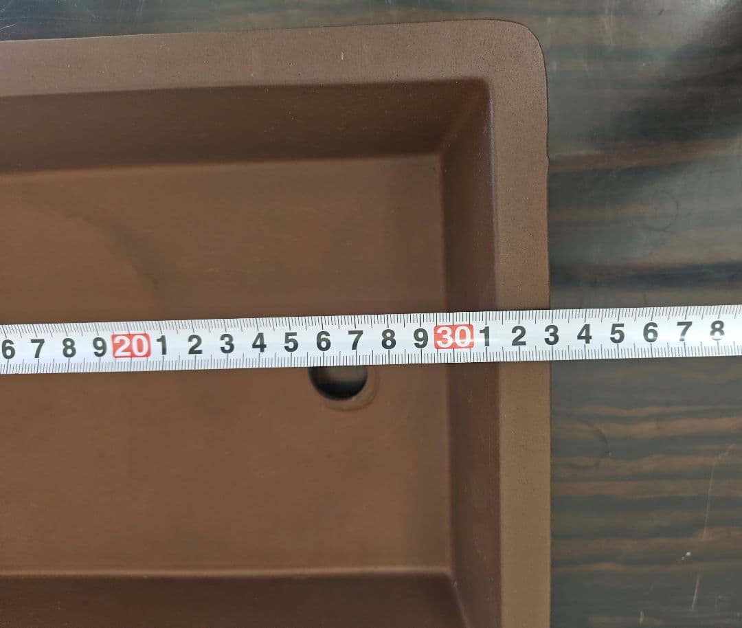 陶器の長方形盆栽鉢 ブラウン 約33cm ×24cm×7.8cm　落款　開洋