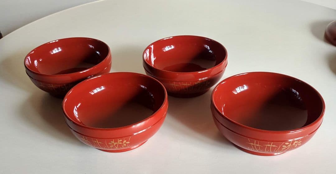 輪島塗 朱塗 大平椀 磨蒔絵 秋草の図 4客 - メルカリ