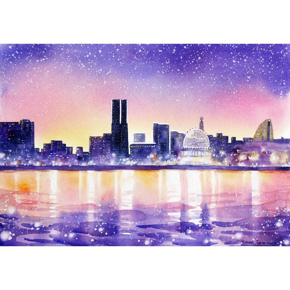 原画）横浜・みなとみらいの風景 18【水彩画】絵画 インテリアに