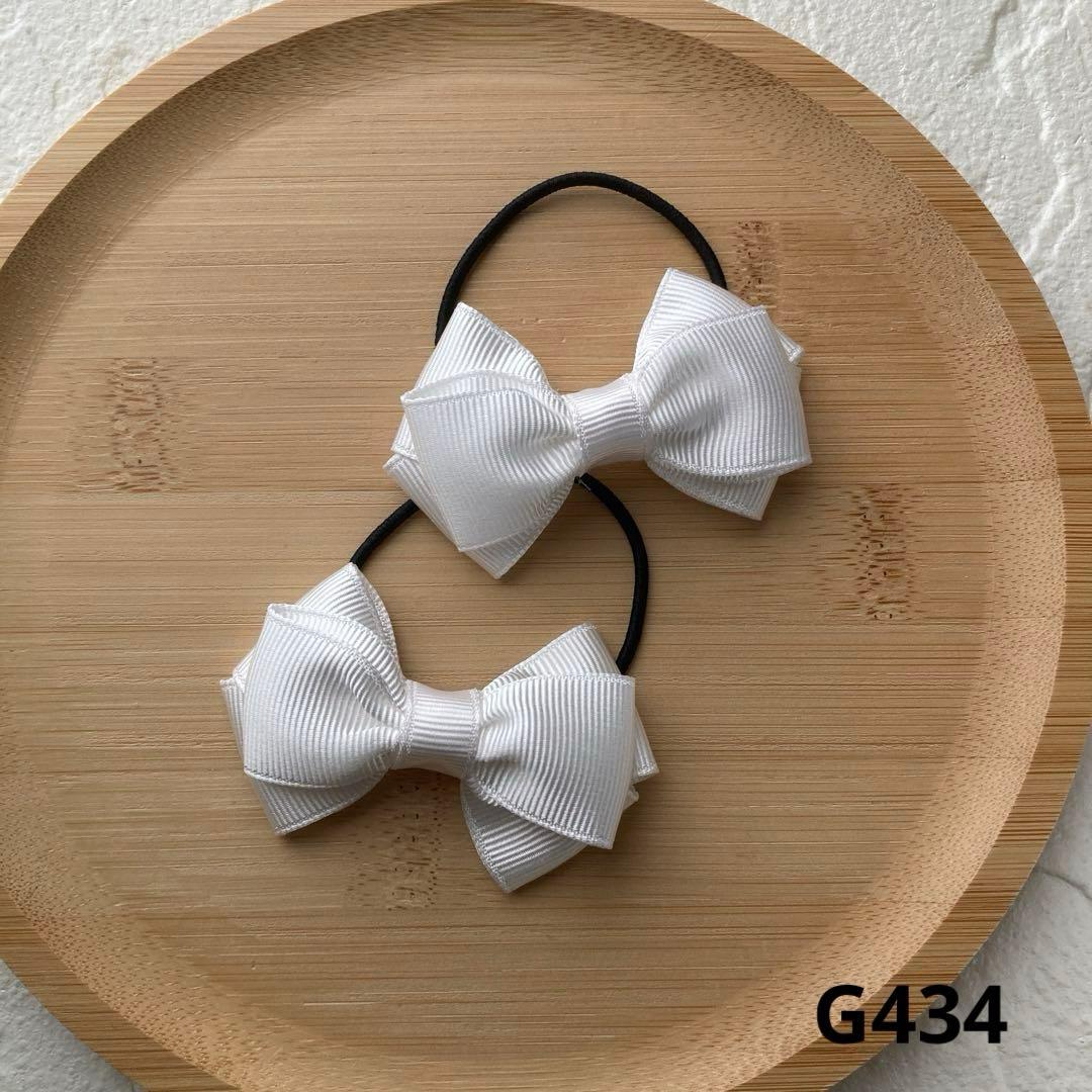 G434-ハンドメイド キッズヘアゴム リボン ホワイト - メルカリ