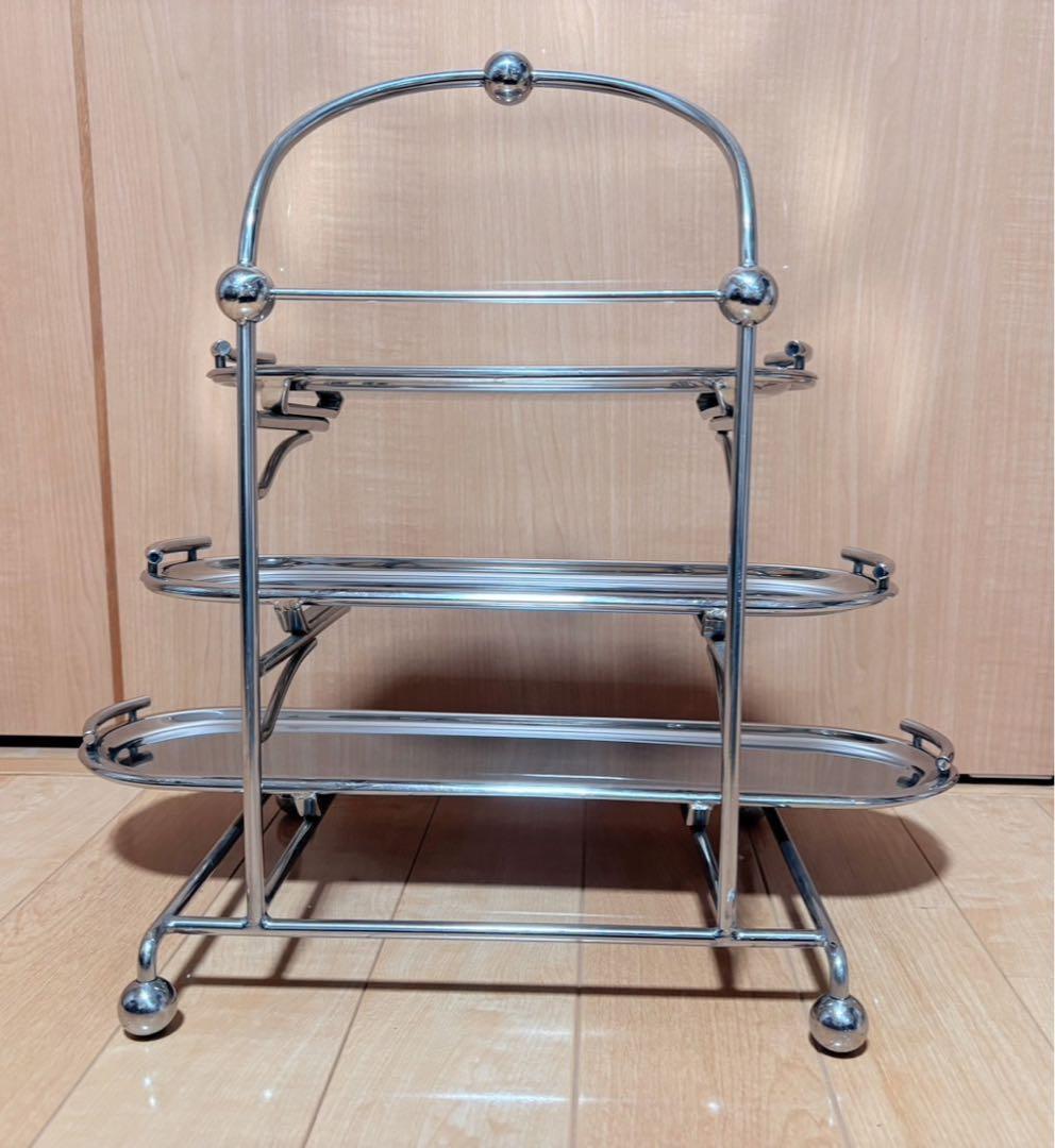 中古 長期保管] UK18-8 3段 小判 ケーキスタンド ビュッフェ