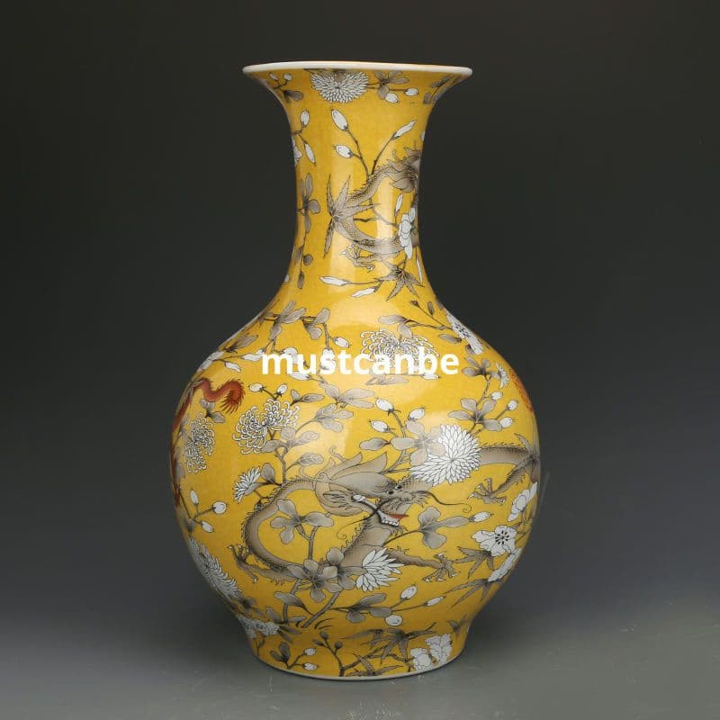 清光緒粉彩竜紋賞瓶 景徳鎮 陶磁器 装飾品 現代工芸