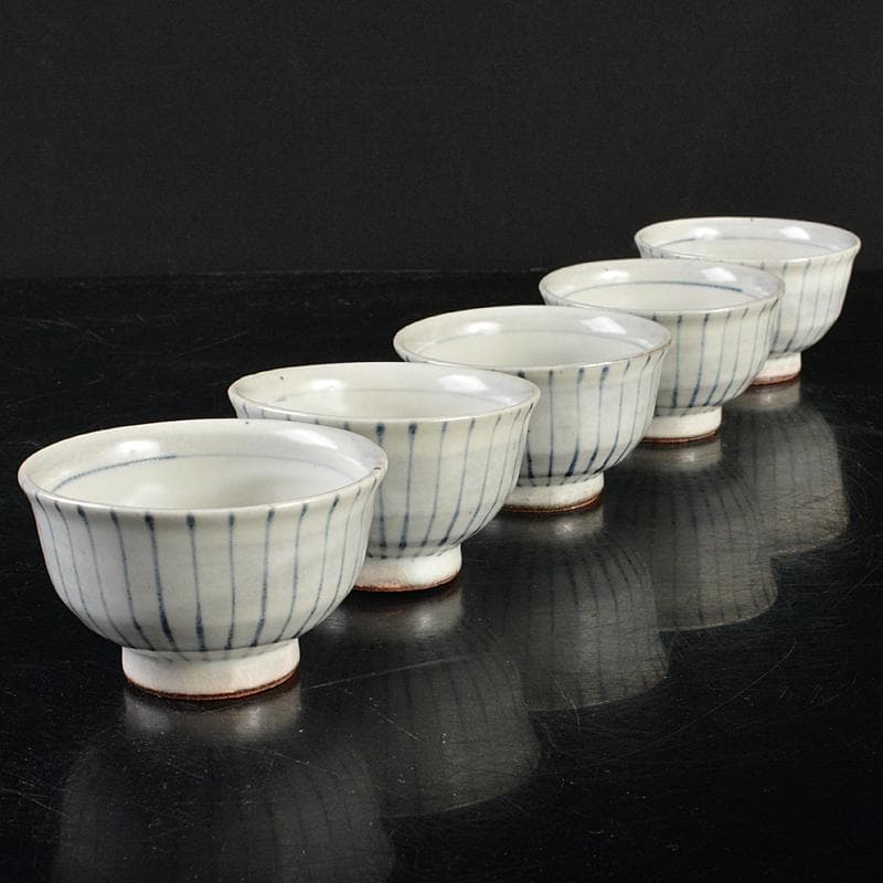 煎茶道具加藤賢司 新晶窯染付呉須絵煎茶碗五客共布共箱MR5964