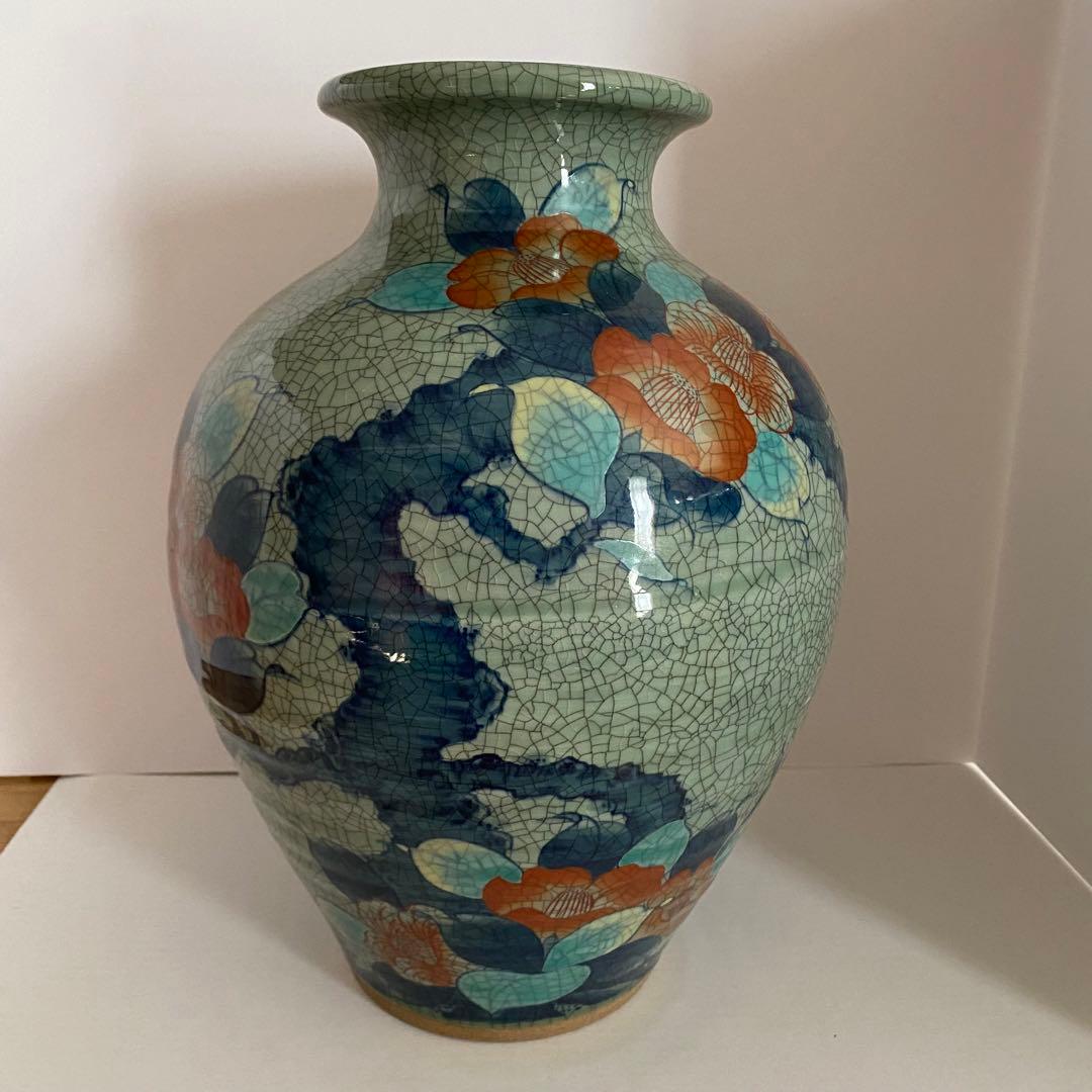 鍋島　青山作　壺　貫入　花瓶　陶器 伊万里焼・鍋島焼・青山窯・花瓶・花器・フラワーべース・No.240120-07