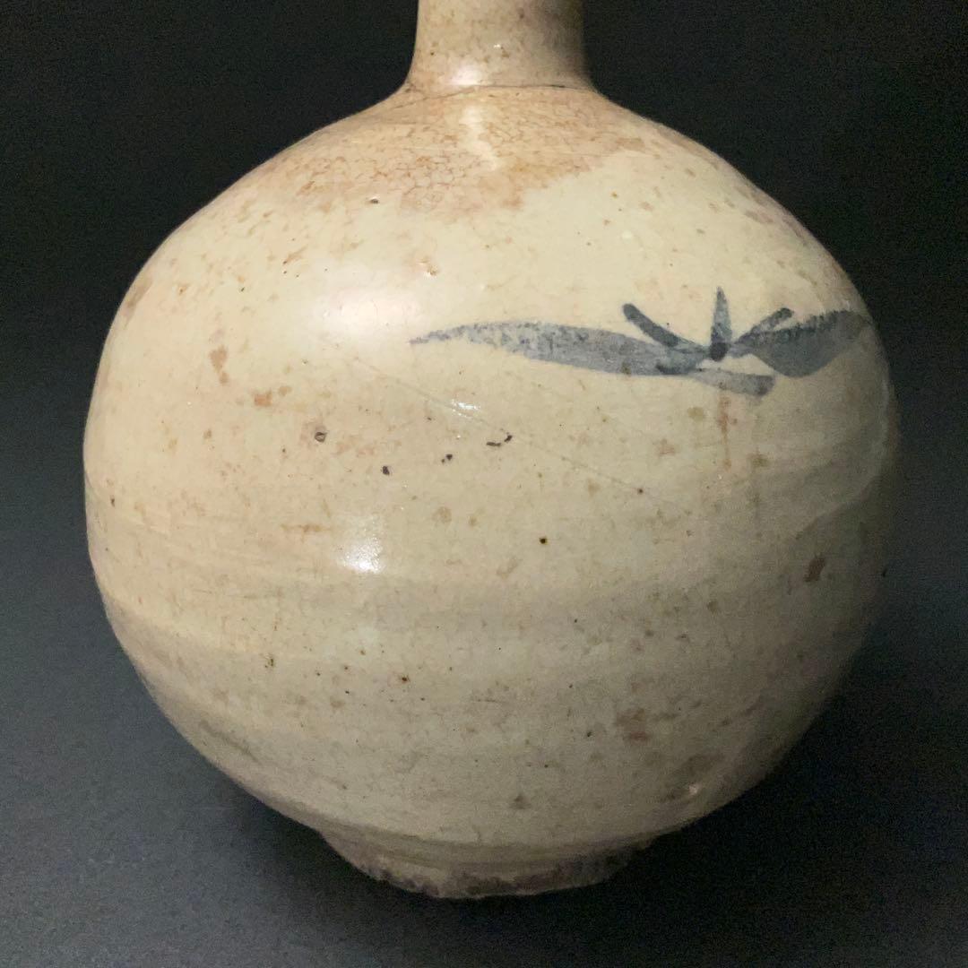 朝鮮美術 李朝 徳利 草花文 丸瓶 骨董 R1407K3