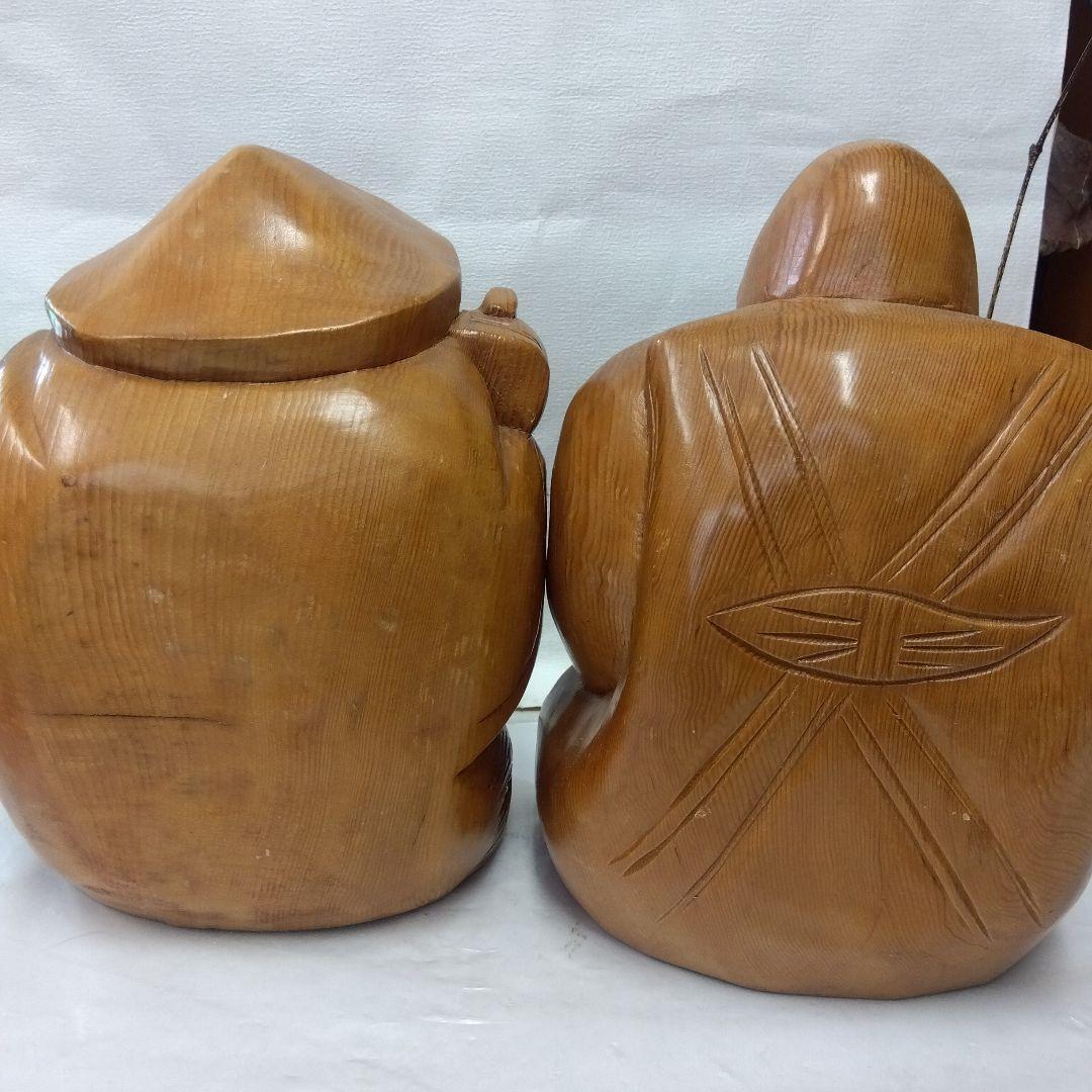 木製彫刻 笑顔の神様 2体セット【大】大黒様・恵比寿様 縁起物 - メルカリ