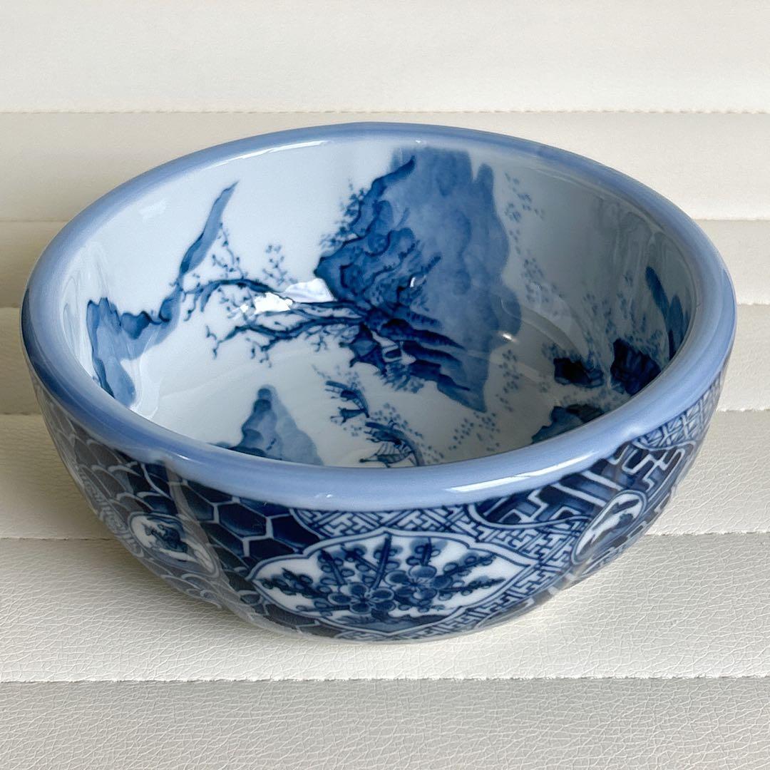 三洋陶器 龍峰窯 染付 祥瑞 山水 中鉢 煮物鉢 盛鉢 深皿 丸紋 花鳥