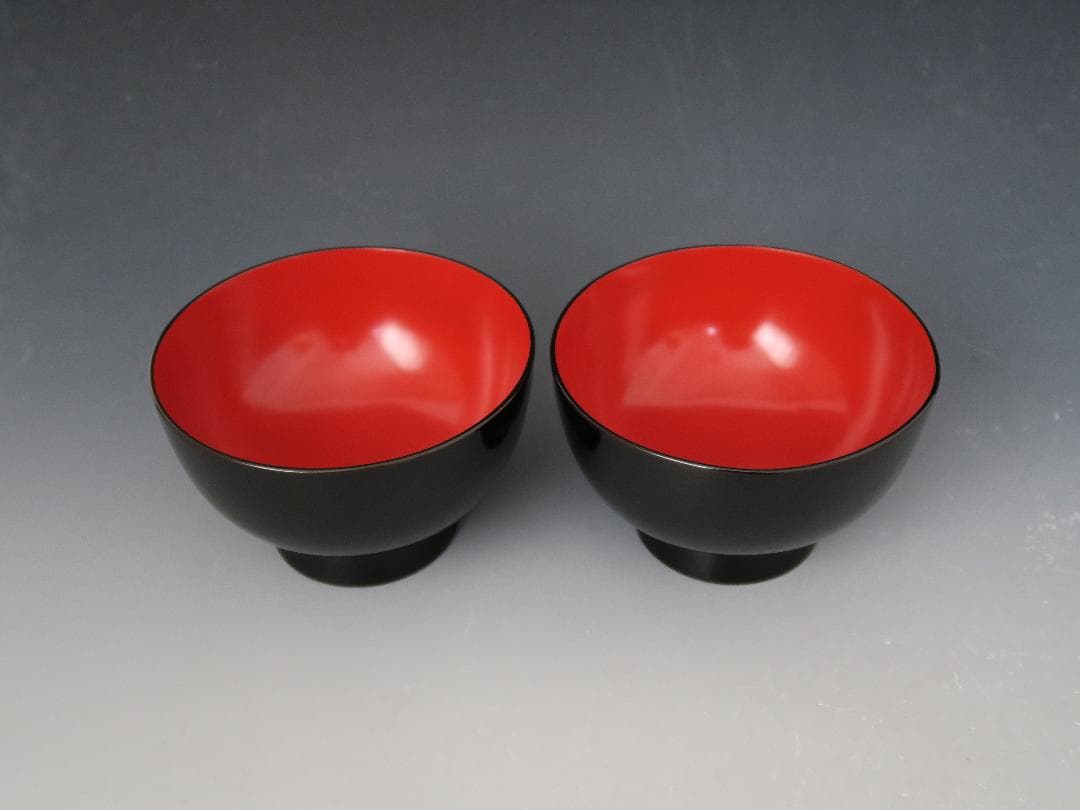 輪島塗】雑煮椀 塩徳屋漆器店 黒内朱塗 二客揃 布着堅地 天然木 共箱