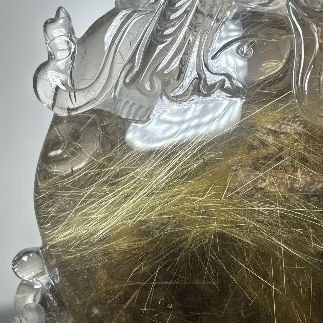 極上品】ゴールドルチル 観音彫刻 台座付 1117g