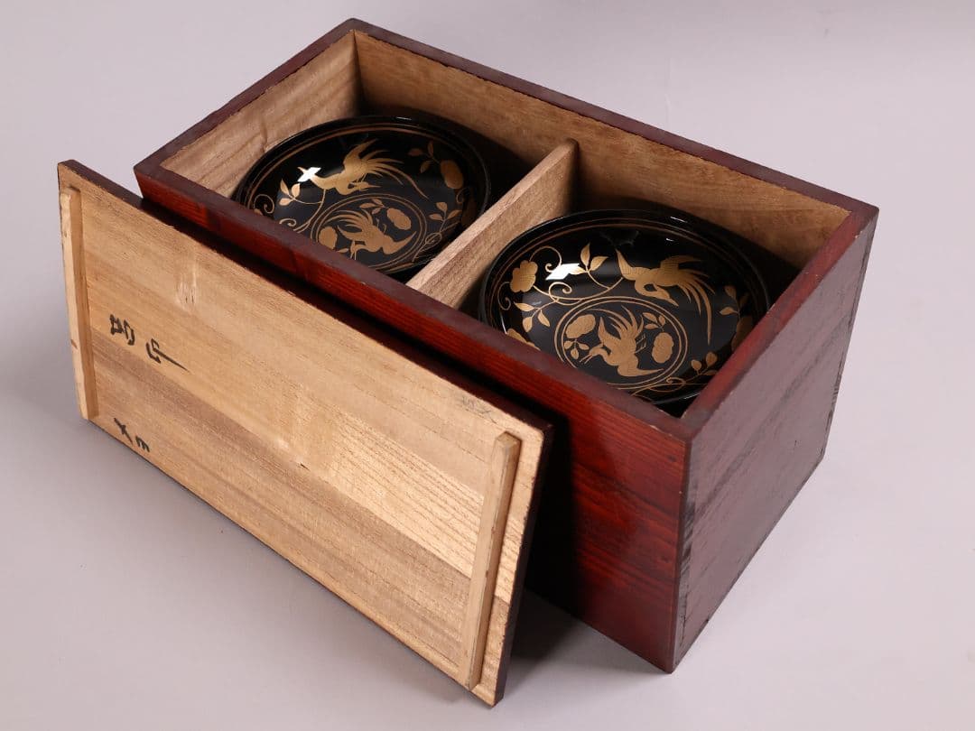 MA723】木製漆器 長寛写 金蒔絵 黒塗木皿 二十客 吉祥鶴 菓子皿 小皿