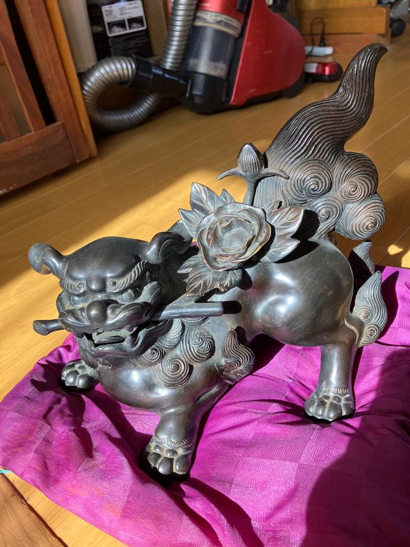 唐銅 金工家 照雲 唐獅子牡丹 銅置物 銅製 - メルカリ