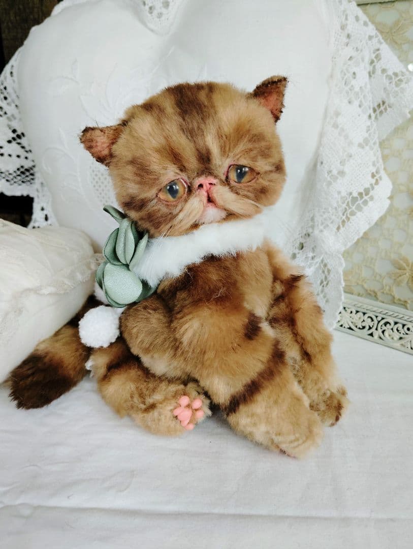 茶トラ♡エキゾチック子猫ちゃん♡高級ファー♡アートドール♡ぬいぐるみ♡ 猫ぬいぐるみ 茶色 ふわもふ抱き枕ねこちゃん トラ茶|猫ぬいぐるみ専門