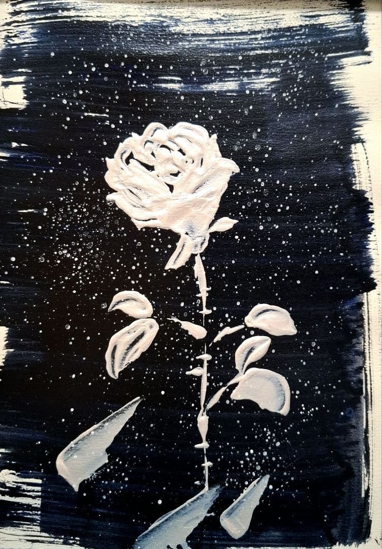 白いバラの抽象画 B5サイズフレーム入り 原画 花の絵 シンプル薔薇