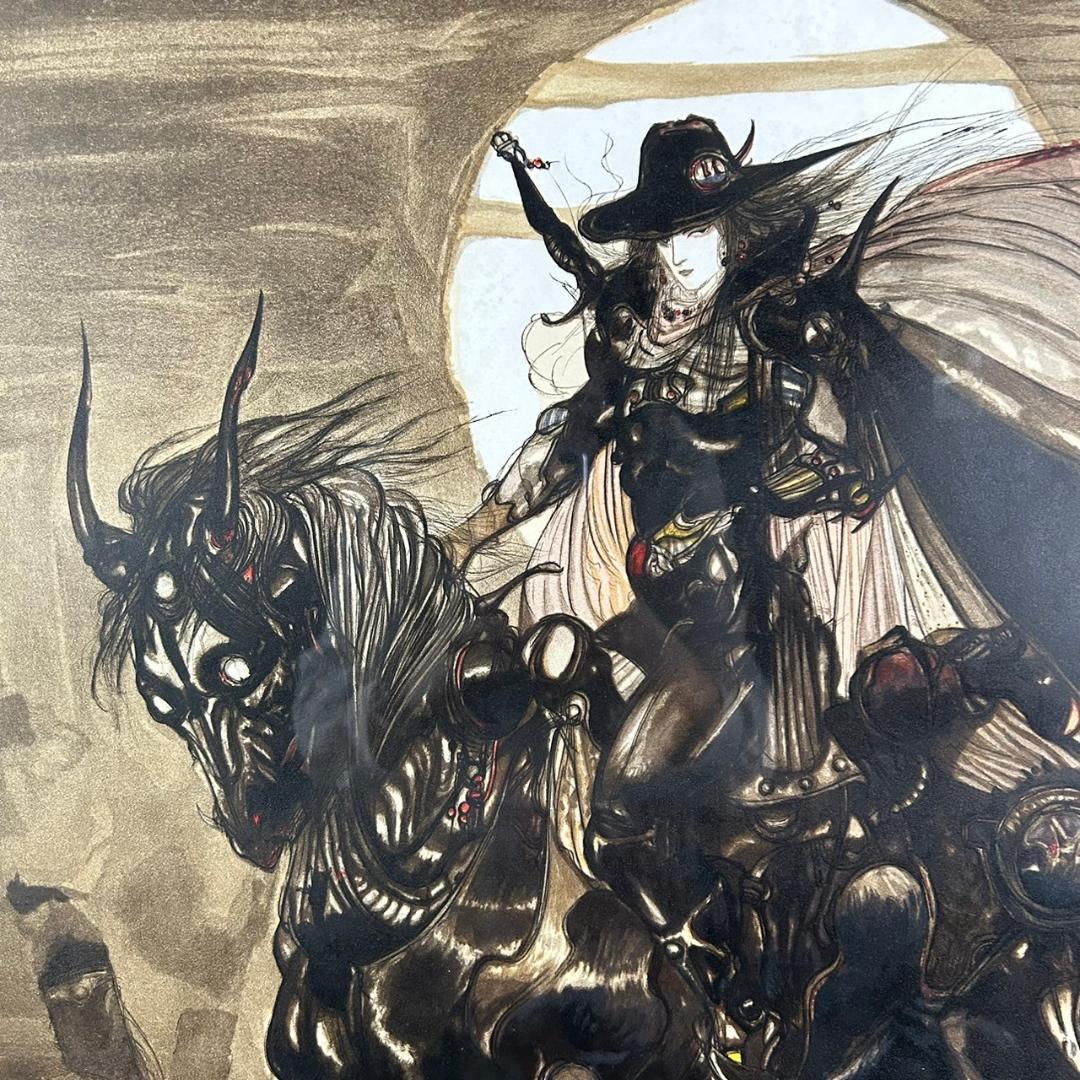 美品 天野喜孝「幽月」大判リトグラフ 直筆サイン・作品保証書有 額縁