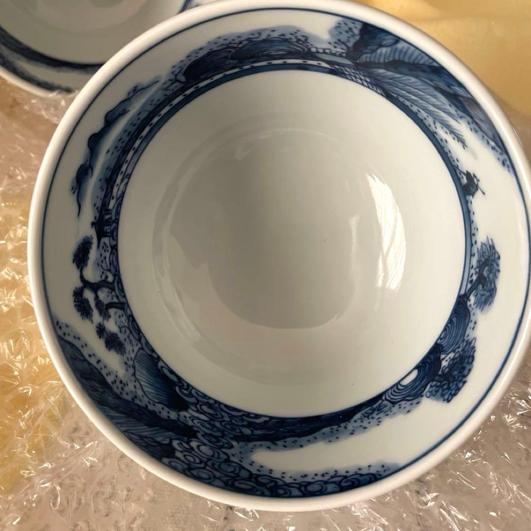 源右衛門 染付 山水絵 御飯 茶碗 五客 一級品 新品 供箱 栞付き
