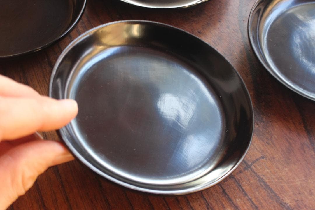 小傷有！シンプルデザインに時代黒漆の映える小皿5点（検輪島塗菓子皿