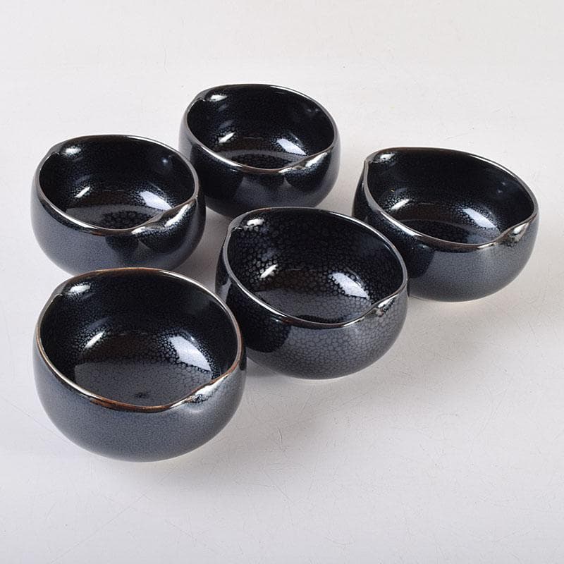 和食器 茶懐石 小杉焼 栄一窯 油滴天目釉 小鉢 五客 共布共箱 V R9163