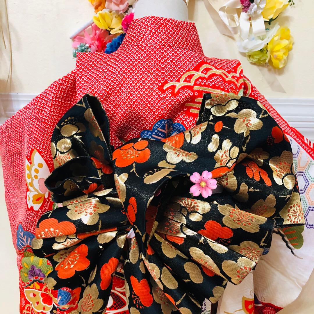 七五三七歳❣️豪華絞り柄アシメトリ花金彩⭐︎正絹全通