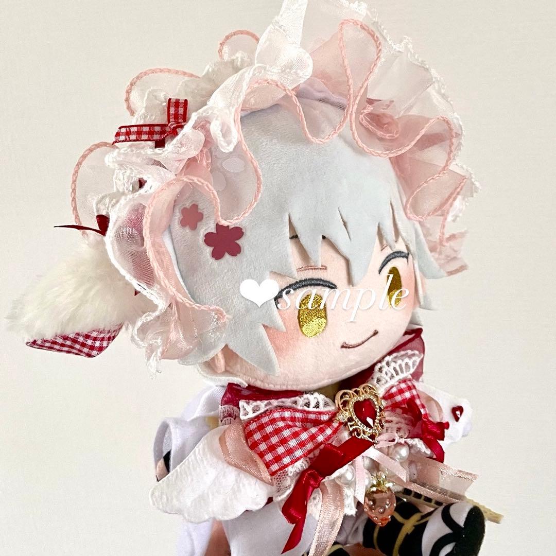 ︎✧16cmぬいぐるみ用 垂れ耳いちごねこのヘッドドレス＆リボン