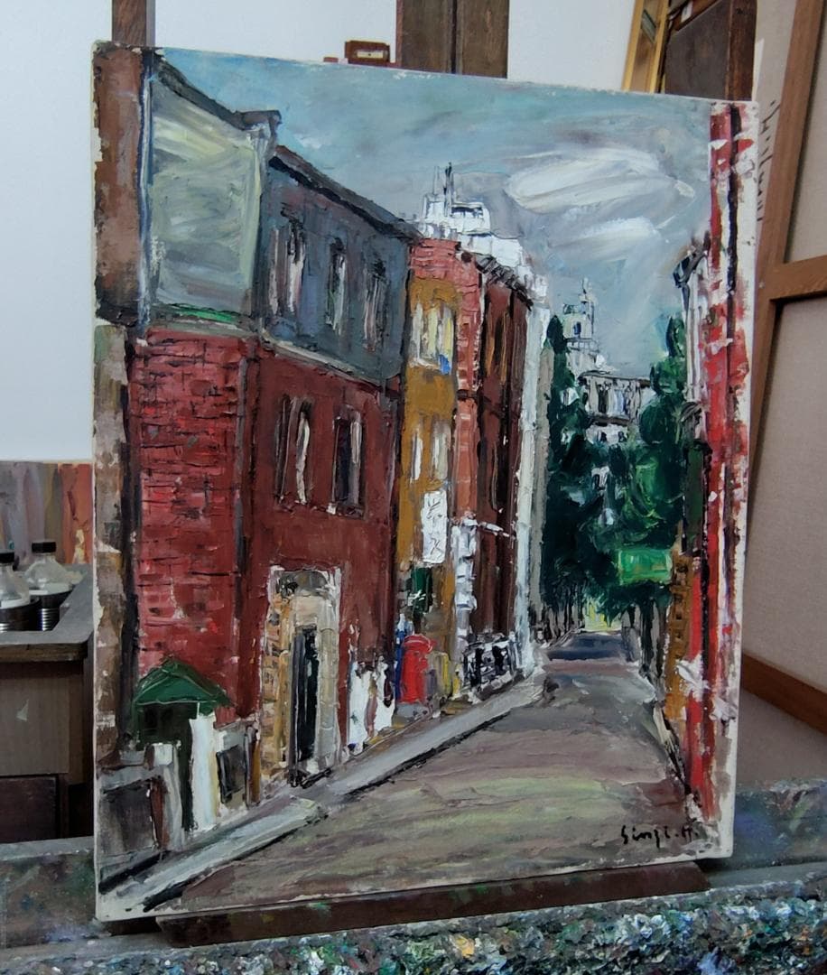 丸の内路地」'61 F12 絵画 油彩画 油絵 風景画 アート