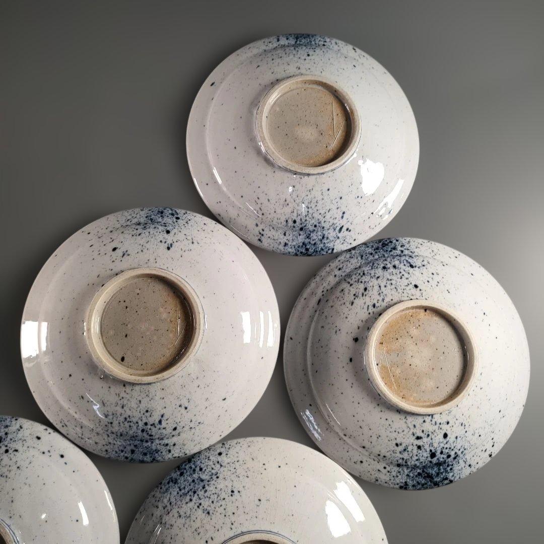A1354-6/蕗窯/小松華功/染付吹墨皿6客/共箱/飾皿/銘々皿/盛皿/菓子皿