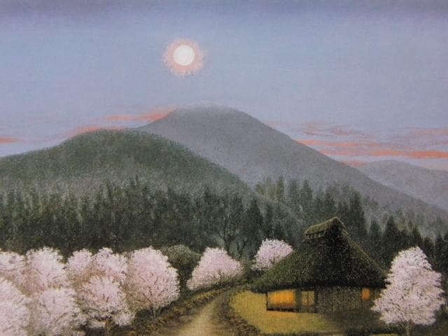 真鍋定山、【未明さくら】、希少な額装用画集より、美品、新品額装付