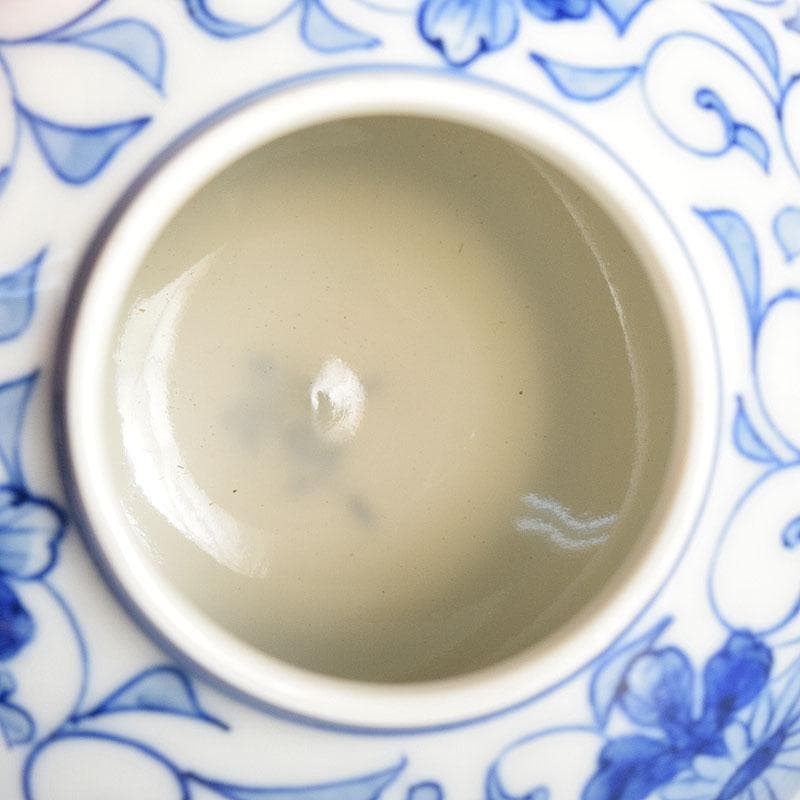 茶道具 古陶園 竹鳳窯 伊藤伊平作 染付菊唐草文 茶壺 共布共箱 V 8013
