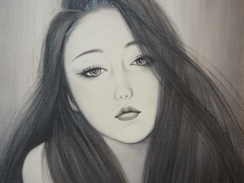 値下げ】美人像 油絵 鶴田一郎 人物画 F6 額付き 手描き 肉筆 - メルカリ