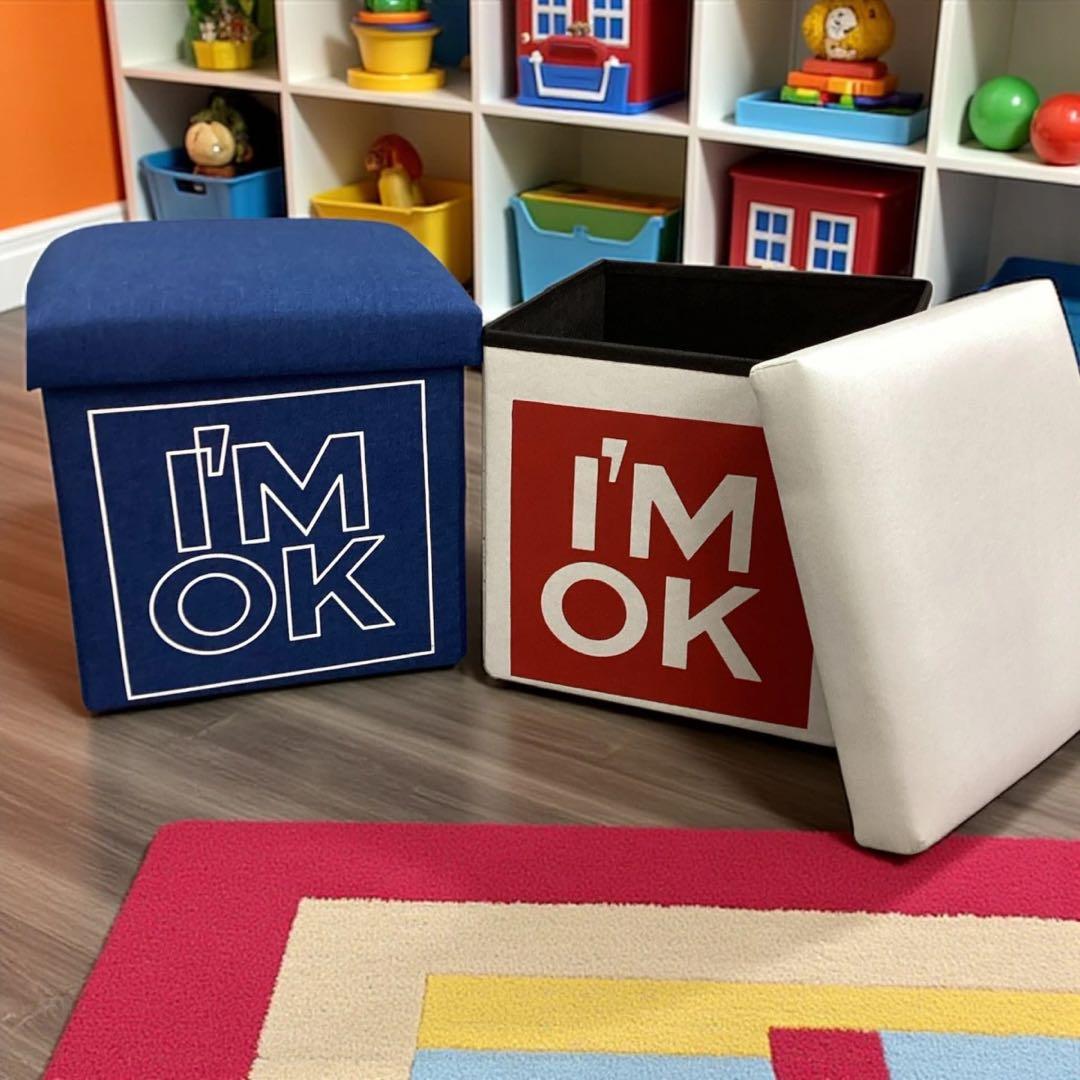 新品 2セット ロンハーマン I'M OK ボックス型スツール 収納 白×黒