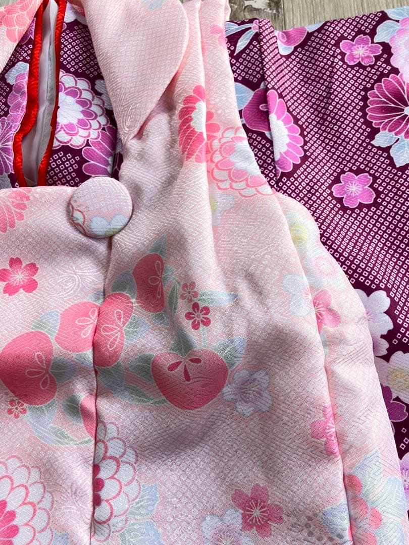 新品未使用品 しつけ糸付き 七五三 着物セット 花柄 子供用3歳 7点