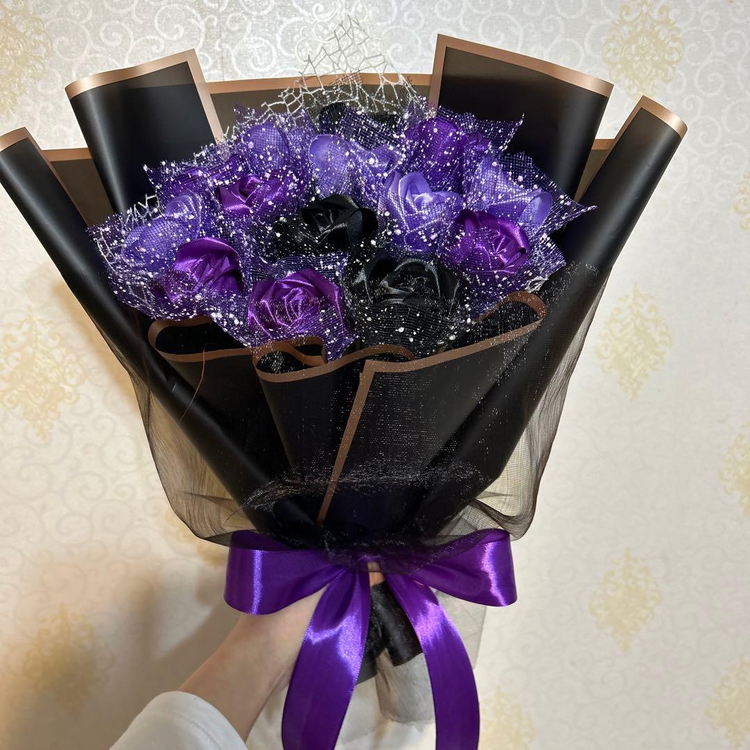 14本紫・黒・薄紫バラブーケ プレゼント お祝い 枯れない花 永生薔薇