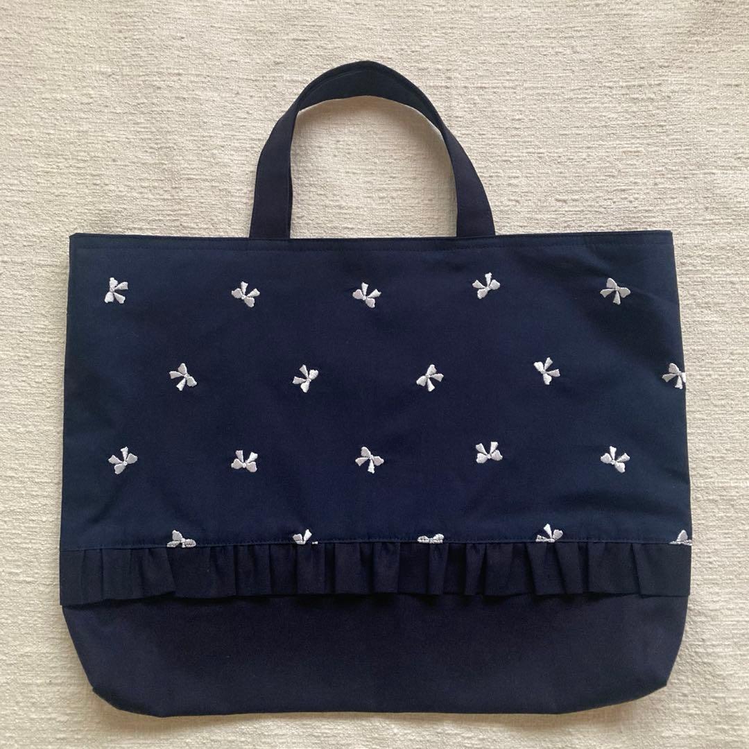 Py様専用！リボン刺繍無地両面フリルレッスンバッグ+体操服袋+巾着袋